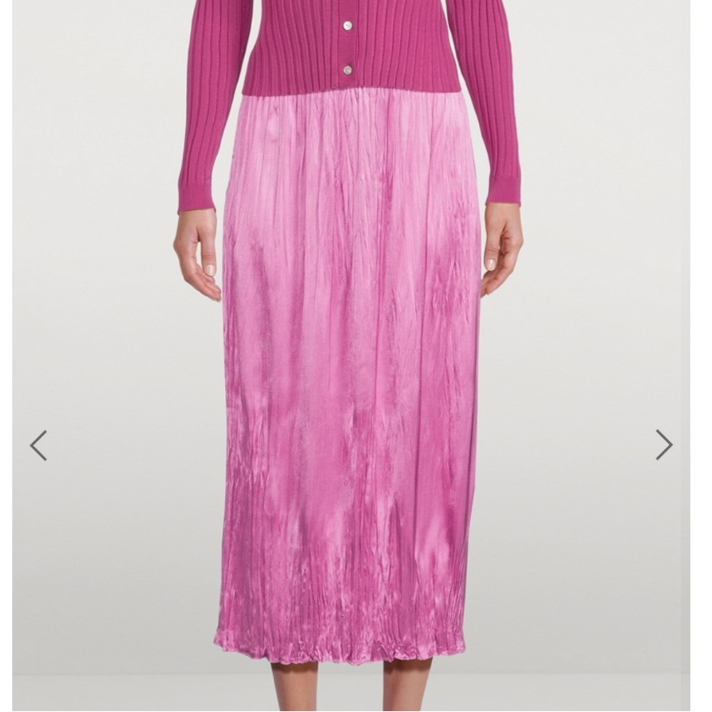 VINCE Fuchsia Pleated Satin Midi Skirt